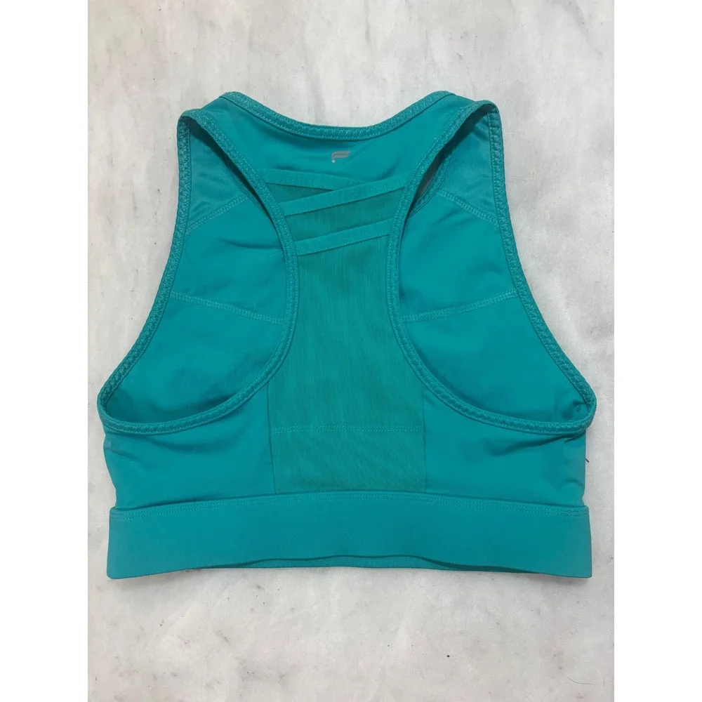 Fabletics Teal Racerback High Neck Sports Bra Strappy Back Workout Fitness Sm